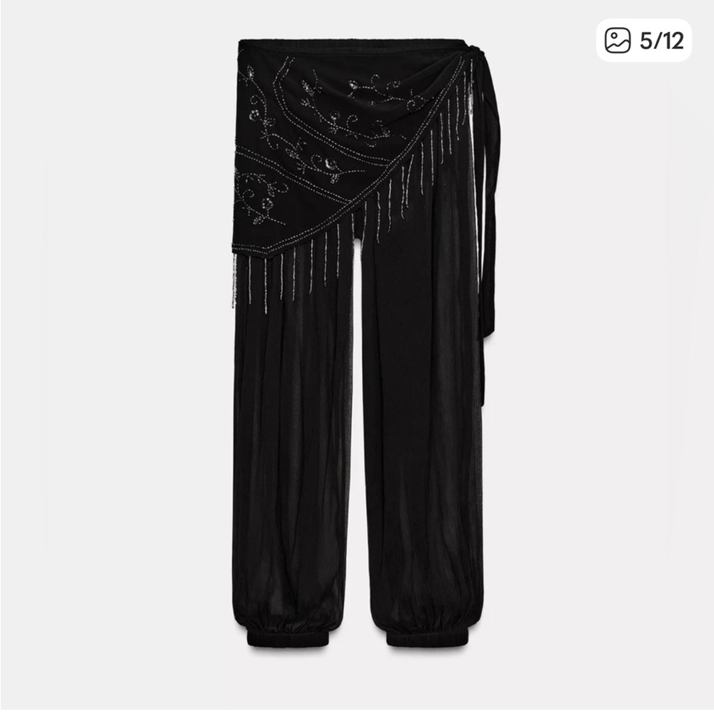 Zara Pareo beaded fringe scarf balloon embellished pant jogger sheer free people